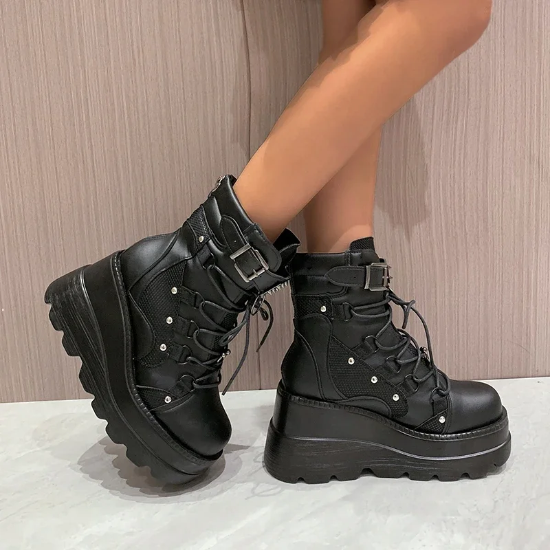 Women's Boots 2024 Autumn Women Ankle Boots Platform Wedges High Heels Short Boots New Fashion Design Zip Cosplay Shoes of Women - Image 3