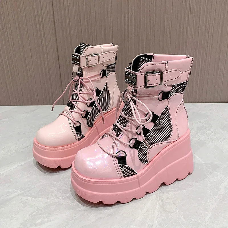 Women's Boots 2024 Autumn Women Ankle Boots Platform Wedges High Heels Short Boots New Fashion Design Zip Cosplay Shoes of Women - Image 6
