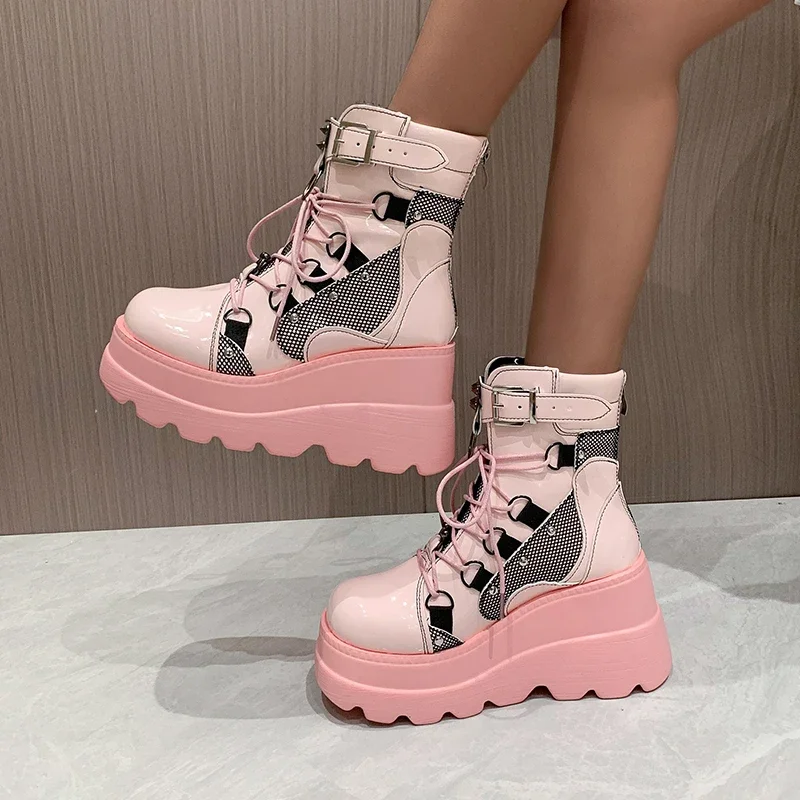 Women's Boots 2024 Autumn Women Ankle Boots Platform Wedges High Heels Short Boots New Fashion Design Zip Cosplay Shoes of Women - Image 4