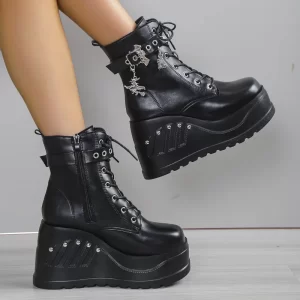 kf-S8e22ce1e38534b08baae94f8f7a3610cE 2024 New Boots for Women Fashion Hot Sale Punk Goth Platform Heels Wedge Women's Boots Casual Goth Punk Size 43 Women's Shoes