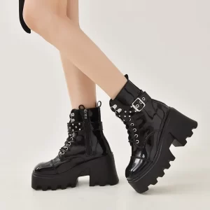 kf-Sa026041ac61b4e99a67dfc97d99eb9e1c 2024 Platform Thick Gothic Boots Lady Buckle Autumn Shoes Women Wedges Knee High Boots Punk Street Motorcycle Chain