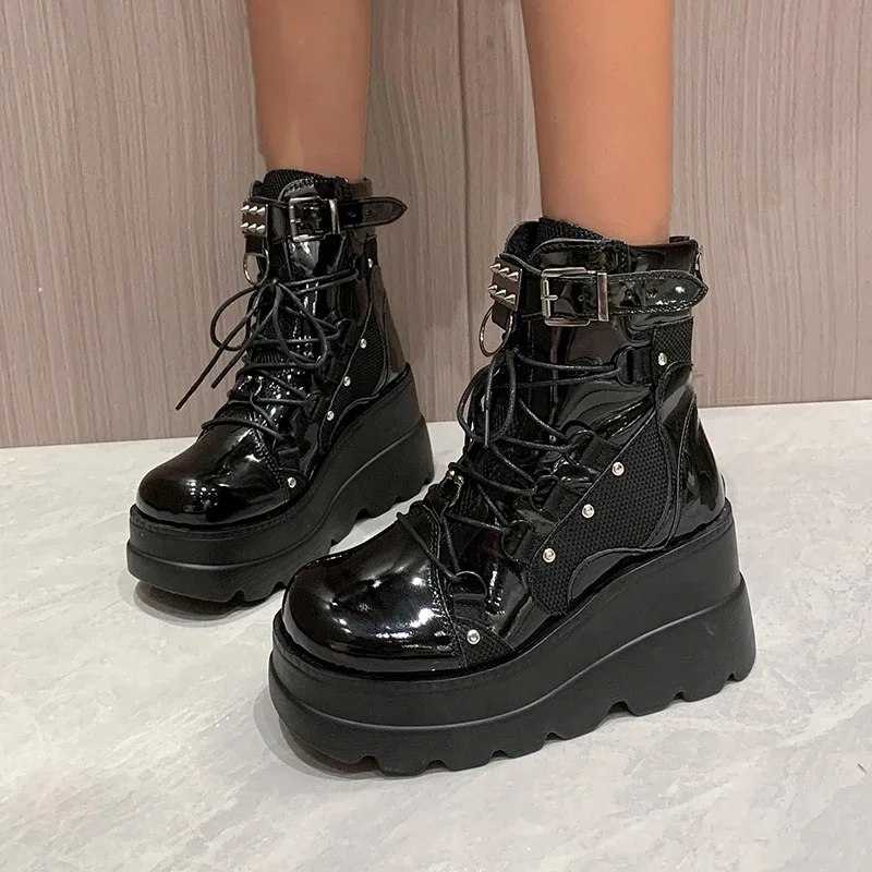Women's Boots 2024 Autumn Women Ankle Boots Platform Wedges High Heels Short Boots New Fashion Design Zip Cosplay Shoes of Women - Image 2