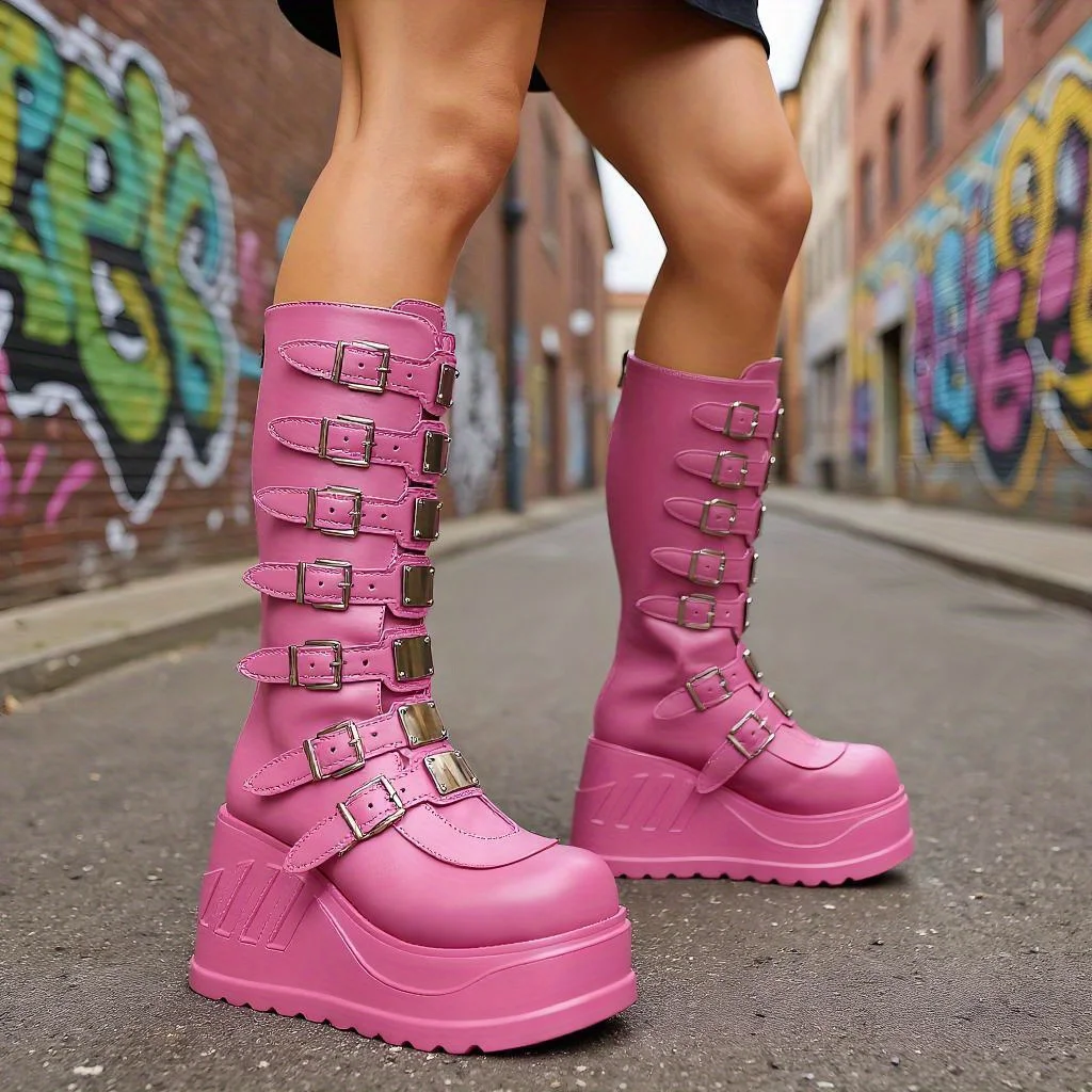 Women's Gothpunk Boots, Back Zip Platform Boots with Belt Trim - Suitable for Concerts, Theme Parties and Everyday Wear - Image 4