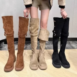 Over The Knee Cowboy Boots Women Designer Winter Platform Shoes Fashion Fur Suede Wedges Thigh High Boots Motorcycle Shoes 2024